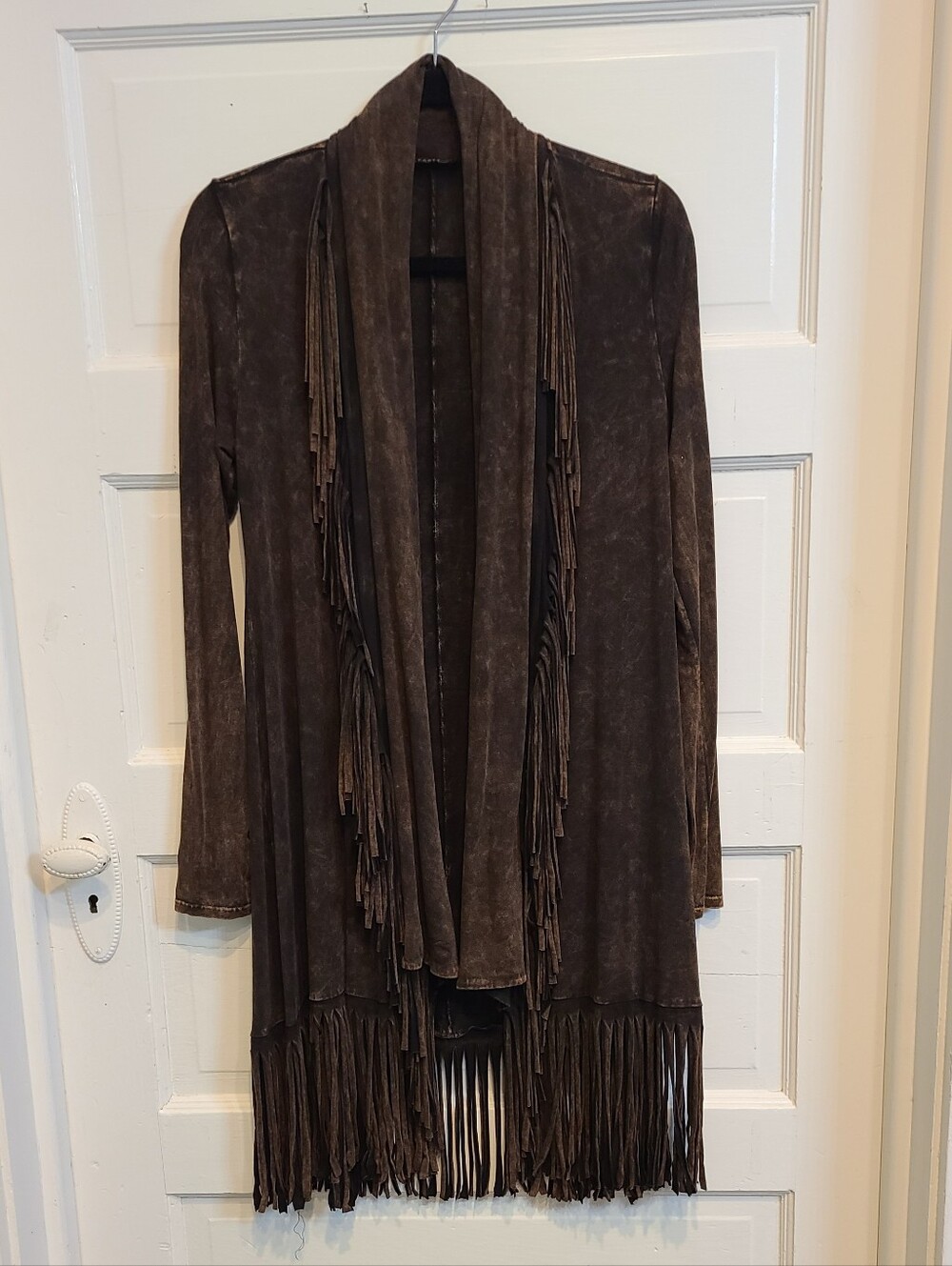 Women's Brown/ Black  Fringe Open-Front Jacket